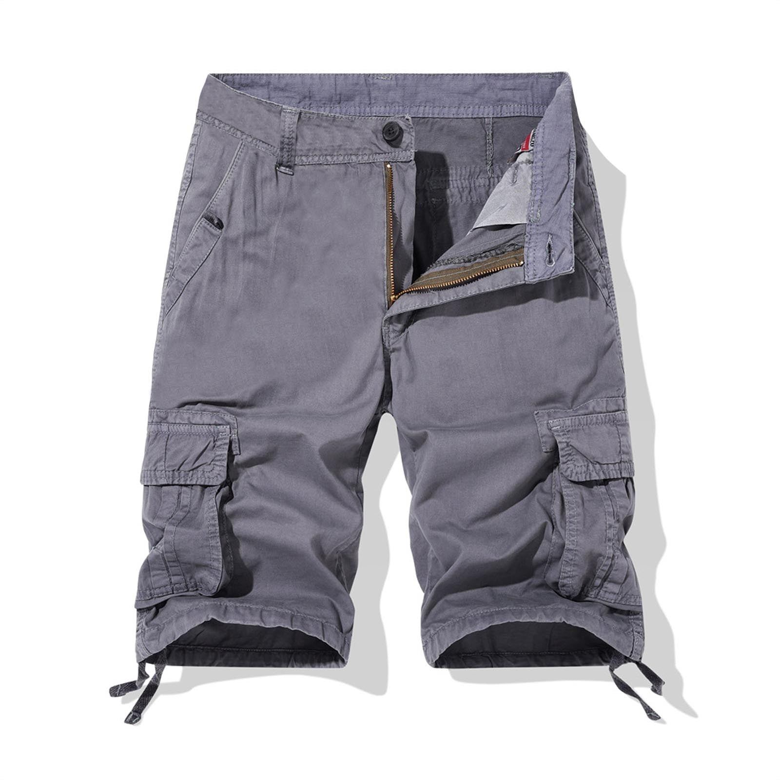 Lenago Solid Cargo Shorts for Men Functional Pockets Elastic Waist Mens ...