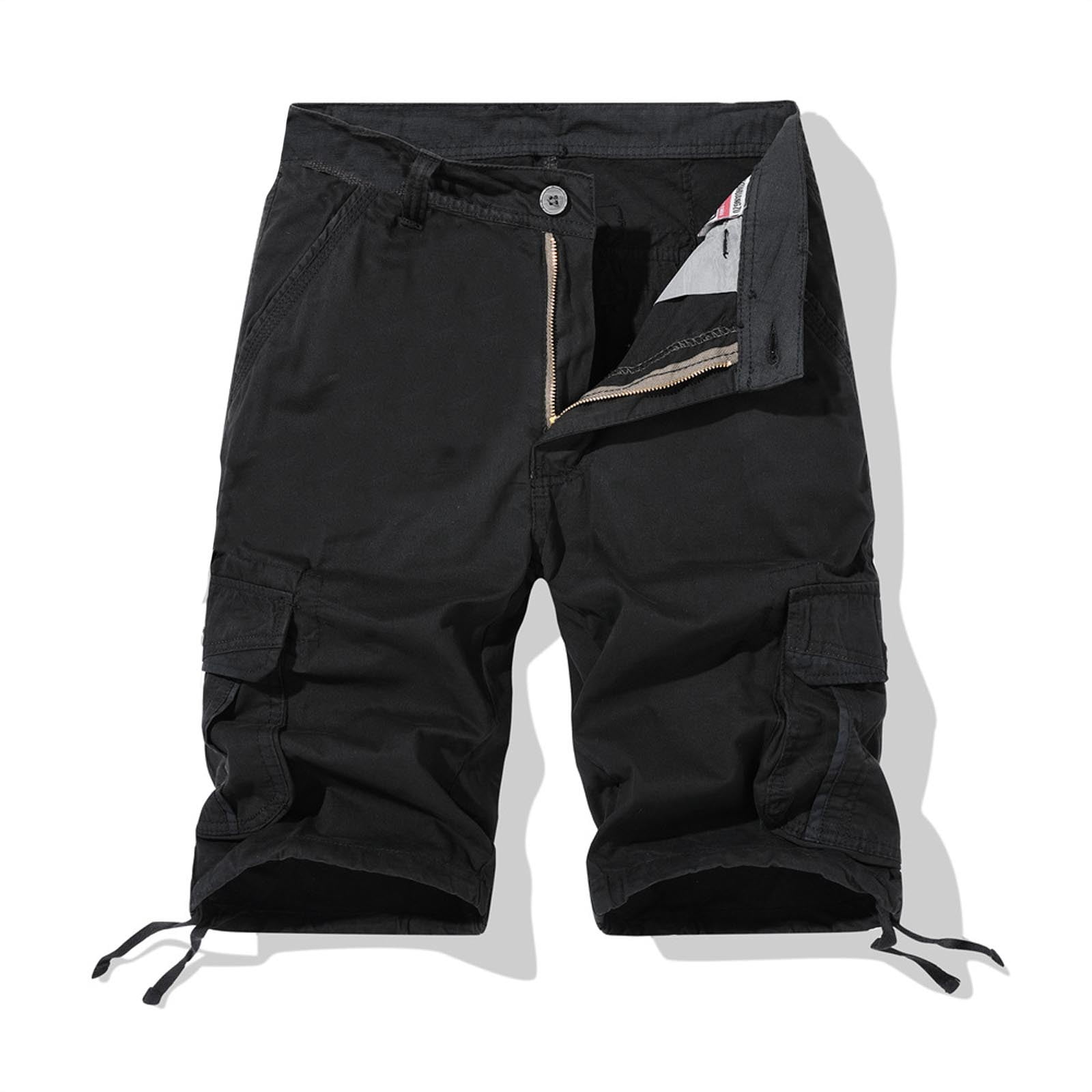 Lenago Solid Cargo Shorts for Men Functional Pockets Elastic Waist Mens ...