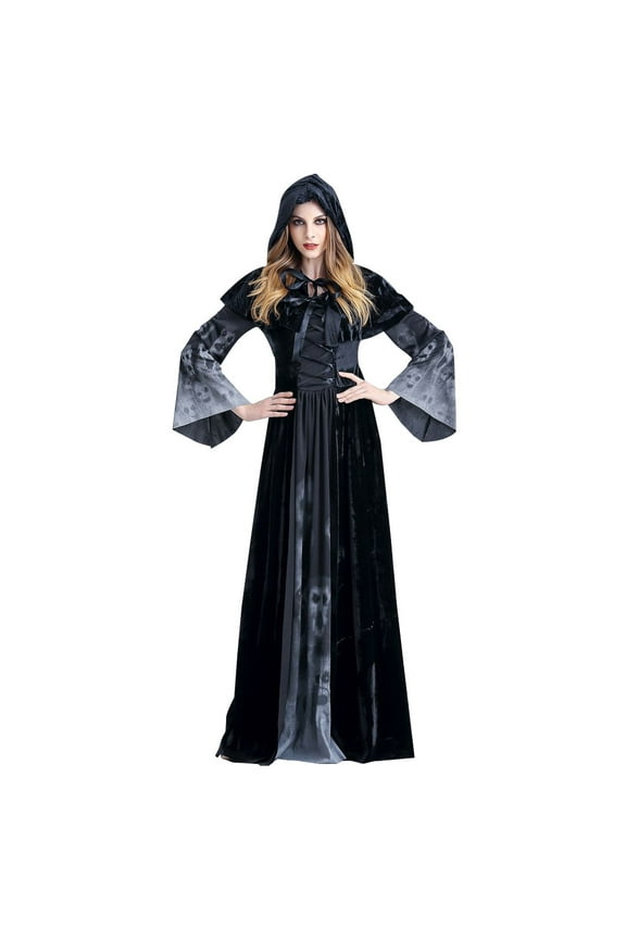 Spooky Queen Women's Halloween Party Dress Gothic Lace Cocktail Evening Gown Long Sleeve Vampire Costume Women's Fashion Halloween Short Sleeve Warm Cosplay And Thicken Dress