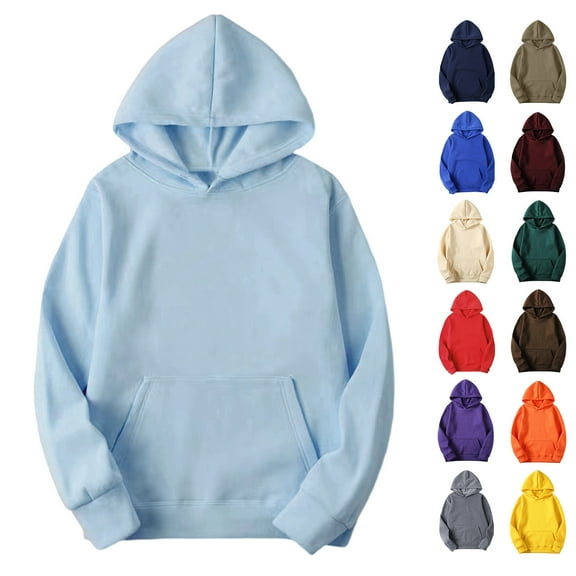 Lenago Sport Hoodies for Women Hooded Solid Color Long-sleeved Sweatshirt Casual Basic Blouse Pullover Tops