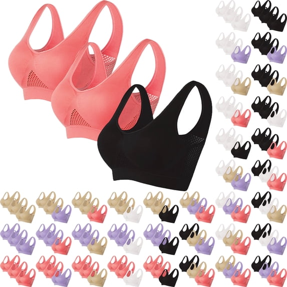 Lenago Sports Bras for Women 3pcs Seamless Sports Bra Wirefree Yoga Bra with Removable Pads Activewear Bra