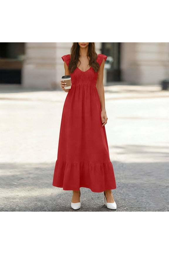 Summer Dresses for Women Casual Boho Womens Dress Easy Wear No Zipper Beach Travel Daily Outings Vacation or Everyday Wear Plus Size Red M