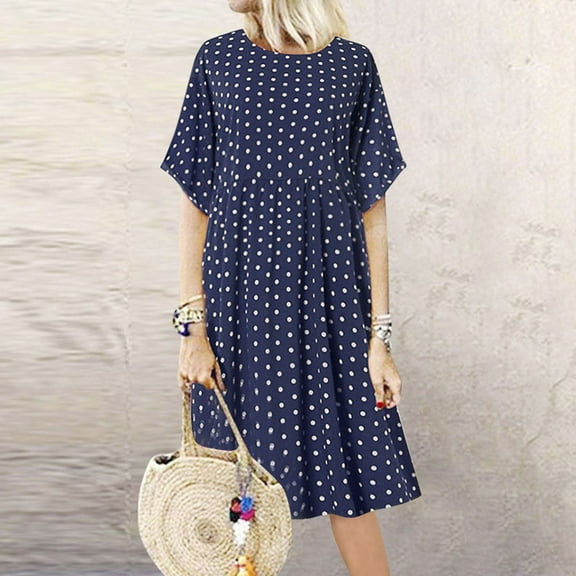 Lenago Summer Dresses for Women Plus Size Fashion Short Sleeve Peinted Casual Dress Beach Party Dresses XL-5XL