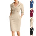 thumbnail image 1 of Lenago Summer Dresses for Women Solid Color 3/4 Sleeve V-Neck Dresses Wkior Long Shift, 1 of 8