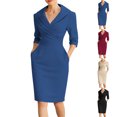 thumbnail image 1 of Lenago Summer Dresses for Women Solid Color 3/4 Sleeve V-Neck Dresses Wkior Long Shift, 1 of 8