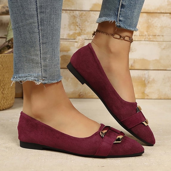 Lenago Summer Mary Jane Flats for Women Mesh Flats Round Toe Shoes Comfy Slip Ons Casual Dress Flats Waling Loafer Summer Fall Trendy Office Shoes Wine US5.5