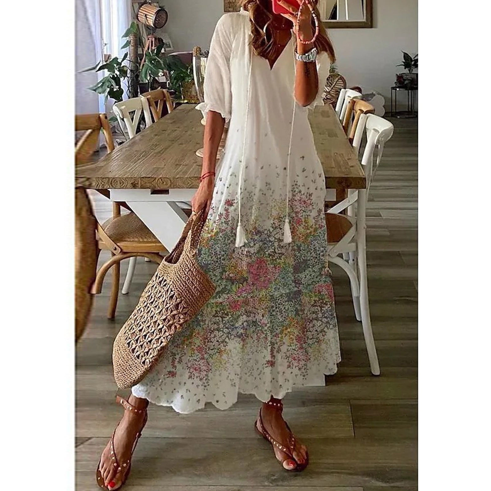 sand pink bridesmaid dresses Spaghetti Strap Mermaid Pale Long Dress Women's Black Floral Smocked Zipper 9 length: Long Color:Enchanted Floral Serenity Blue