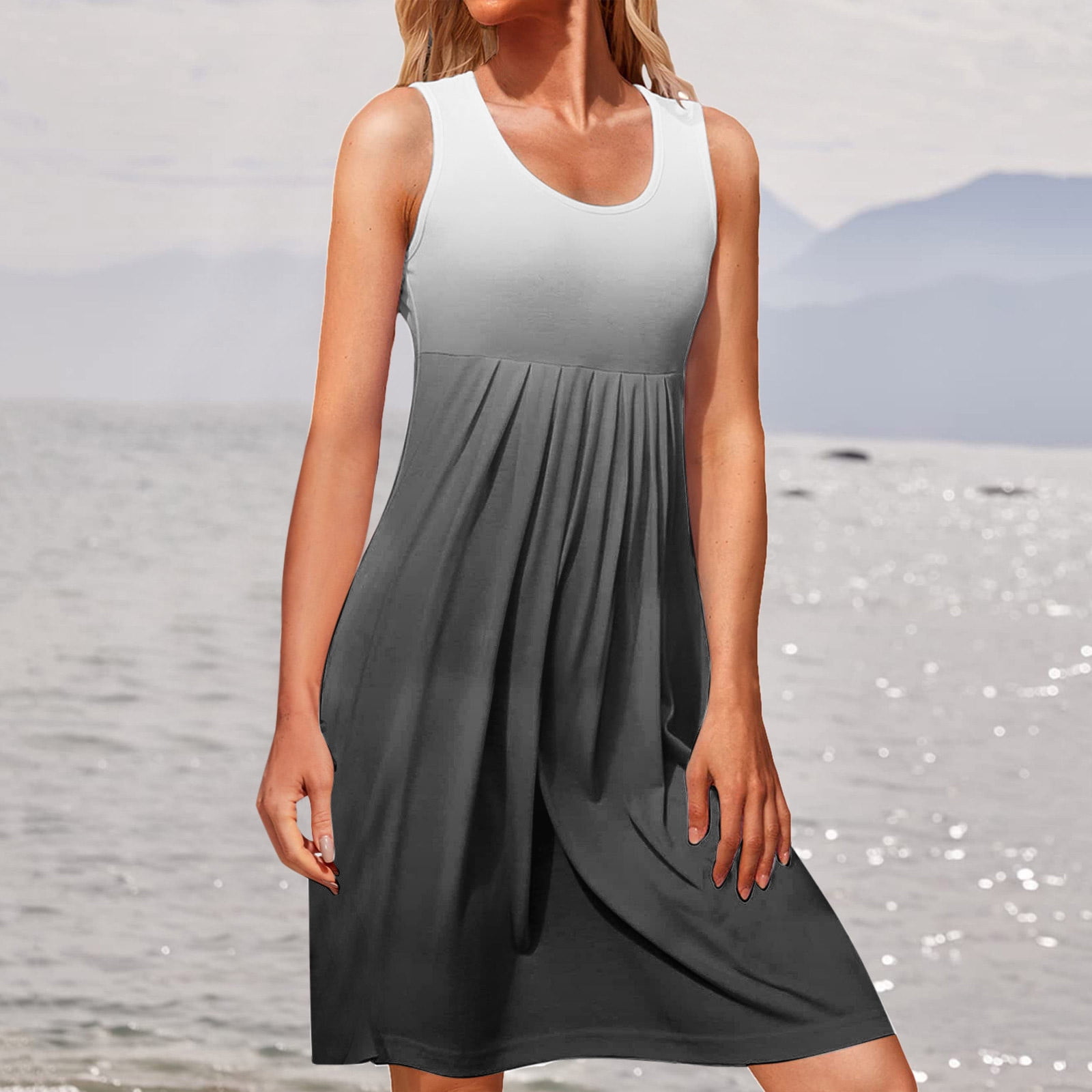 Lenago Sun Dresses for Women Plus Size Fashion Sleeveless Rounk Neck