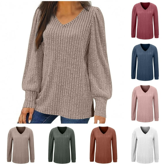 Lenago Sweaters for Women Plus Size Fall Fashion Pure Colour Hairball Round-Neck Sweater Pullover Sweaters Jumper