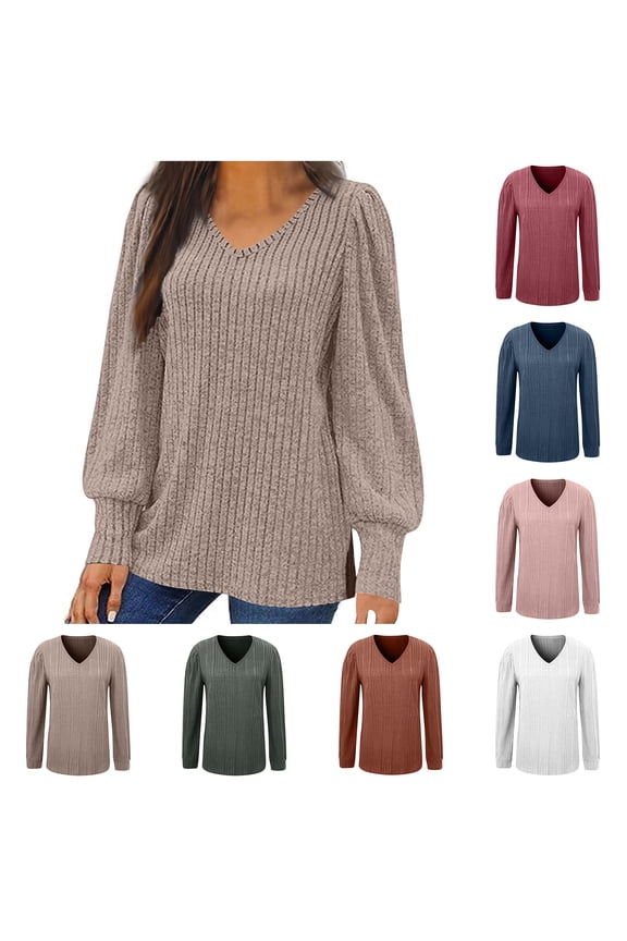 Lenago Sweaters for Women Plus Size Fall Fashion Pure Colour Hairball Round-Neck Sweater Pullover Sweaters Jumper