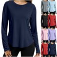 thumbnail image 1 of Lenago Sweatshirt for Women Solid Color Round Neck Workout Tops Long Sleeve Shirts With Sun Protection Trendy Spring Summer Tees Women Blouses, 1 of 8