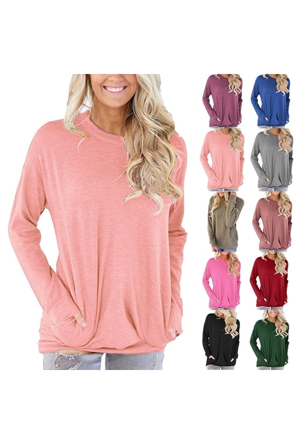 Women's Long Sleeve Shirts for Women Plus Size Casual Sweatshirt Pullover Loose Tunic Shirts Blouse Tops With Pocket
