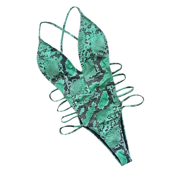 Lenago Swimsuit for Women One-Piece Snake Print Bikini Push-Up Pad Swimwear Hollow Out Swimsuit Beachwear