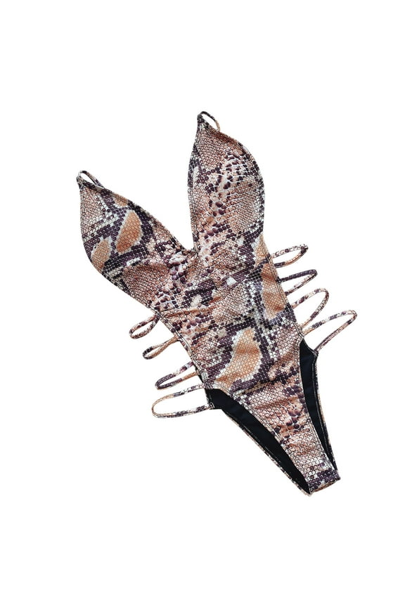 Lenago Swimsuit for Women One-Piece Snake Print Bikini Push-Up Pad Swimwear Hollow Out Swimsuit Beachwear