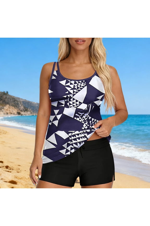 Tankini Swimsuits Womens Swimsuit Women Solid Color Backless Strap Bikini Swimsuit Bikini Color Blocking Off-Shoulder Set Navy L