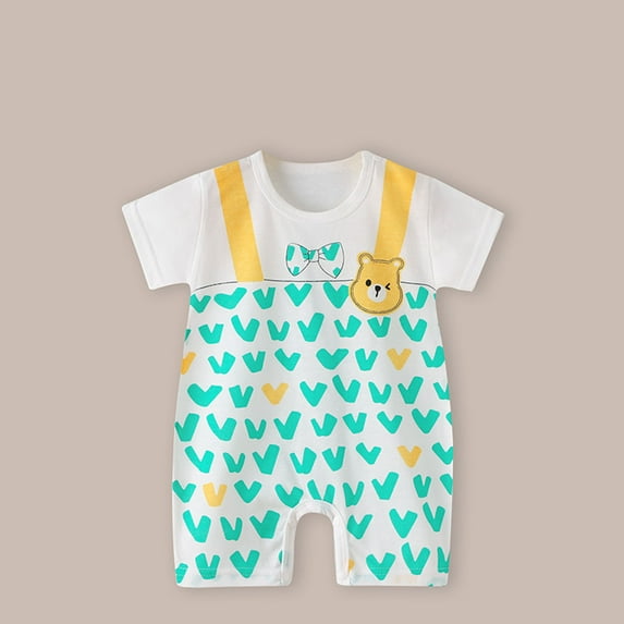 Lenago Toddlerhood Toddler Baby Girls Boys Short Sleeve Printed Color T-Shirt Round Neck Jumpsuit Romper
