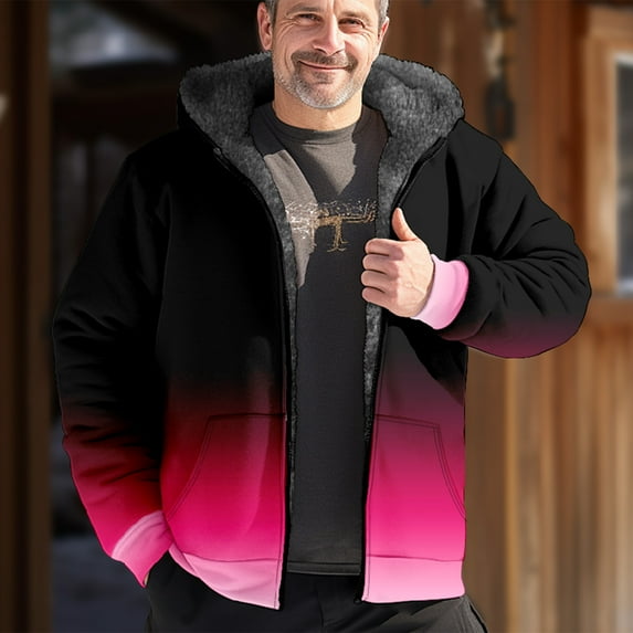 Lenago Trench Coat Men Plus Size Zipper Casual Hooded Thicken Print Long Sleeve With Pocket Jacket Coat for Men