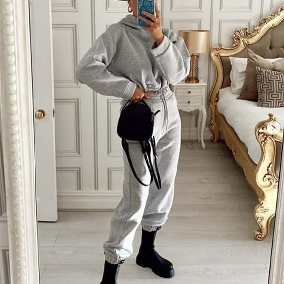 Lenago Two Piece Outfits Sweatsuits Sets Solid Hooded Long Sleeved Sweater Casual Two-piece Long Sleeved Hooded Suit Workout Joggers Suit