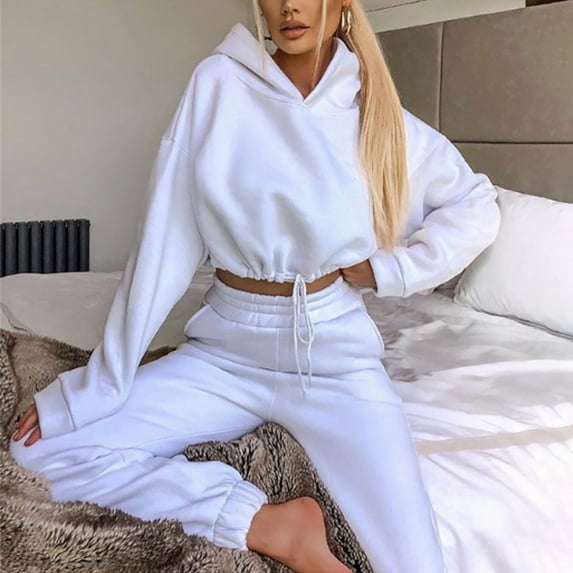 Lenago Two Piece Outfits Sweatsuits Sets Solid Hooded Long Sleeved Sweater Casual Two-piece Long Sleeved Hooded Suit Workout Joggers Suit