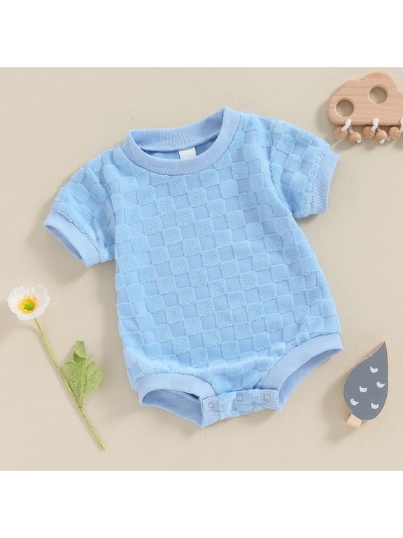 Unisex Baby Boy Girl Solid Color Short Sleeve Bubble Romper Oversized T-Shirt Romper Bodysuit Top Summer Clothes