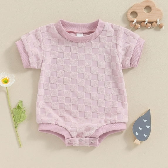 Lenago Unisex Baby Boy Girl Solid Color Short Sleeve Bubble Romper Oversized T-Shirt Romper Bodysuit Top Summer Clothes