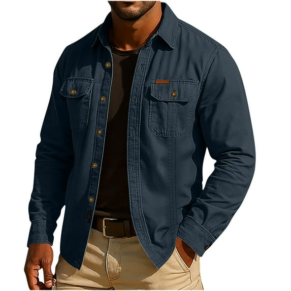 Lenago Unisex Mens Jean Jacket Long Sleeve Vintage Solid Color Turndown Collar Blouse Shirt Cropped Denim Jacket Light Wash Short Jean Jacket Trucker Coat