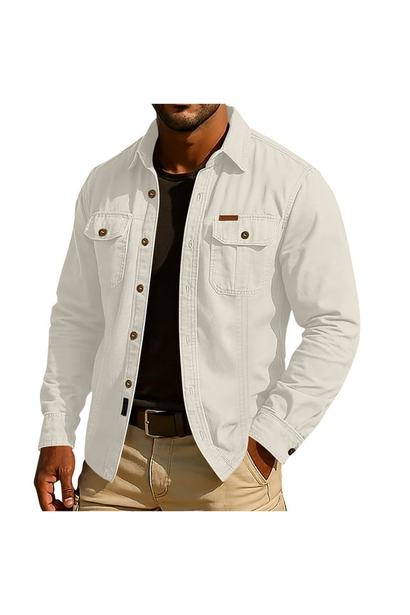 Unisex Mens Jean Jacket Long Sleeve Vintage Solid Color Turndown Collar Blouse Shirt Cropped Denim Jacket Light Wash Short Jean Jacket Trucker Coat