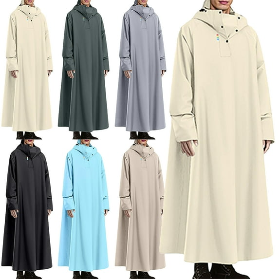 Lenago Unisex Rain Coat Mens Rain Coat Pullover Half Button Hooded Rainstorm Windproof Waterproof Long Style Raincoat Hiking Raincoat Solid Color Long Sleeved Lightweight Raincoat for Women