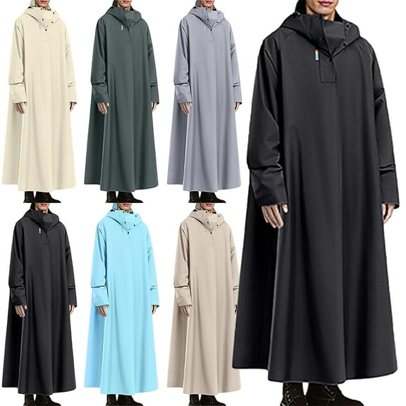 Lenago Unisex Rain Coat Mens Rain Coat Pullover Half Button Hooded Rainstorm Windproof Waterproof Long Style Raincoat Hiking Raincoat Solid Color Long Sleeved Lightweight Raincoat for Women