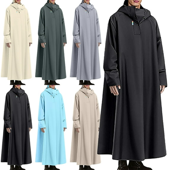 Lenago Unisex Rain Coat Mens Rain Coat Pullover Half Button Hooded Rainstorm Windproof Waterproof Long Style Raincoat Hiking Raincoat Solid Color Long Sleeved Lightweight Raincoat for Women