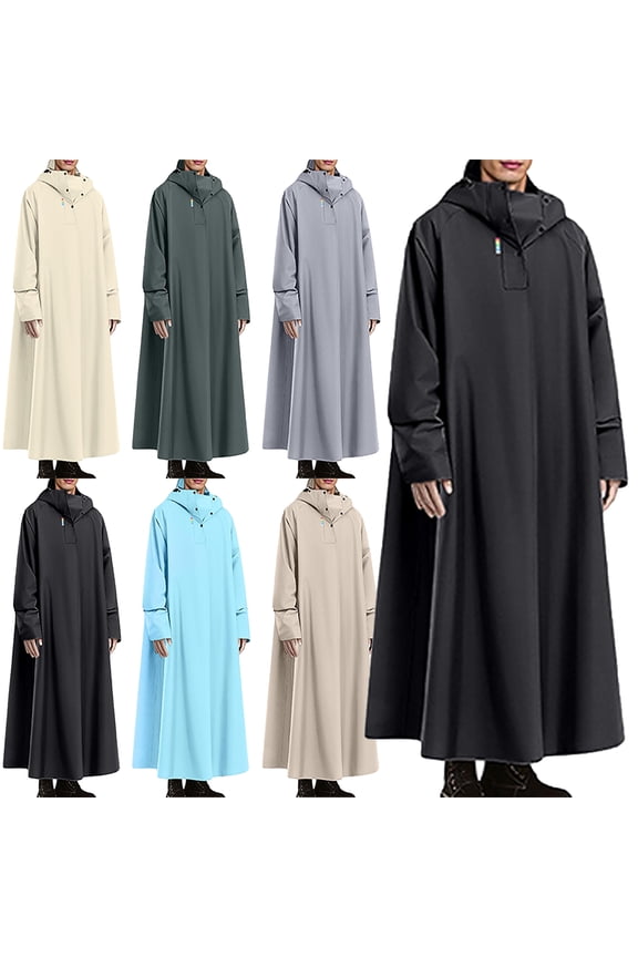 Unisex Rain Coat Mens Rain Coat Pullover Half Button Hooded Rainstorm Windproof Waterproof Long Style Raincoat Hiking Raincoat Solid Color Long Sleeved Lightweight Raincoat for Women