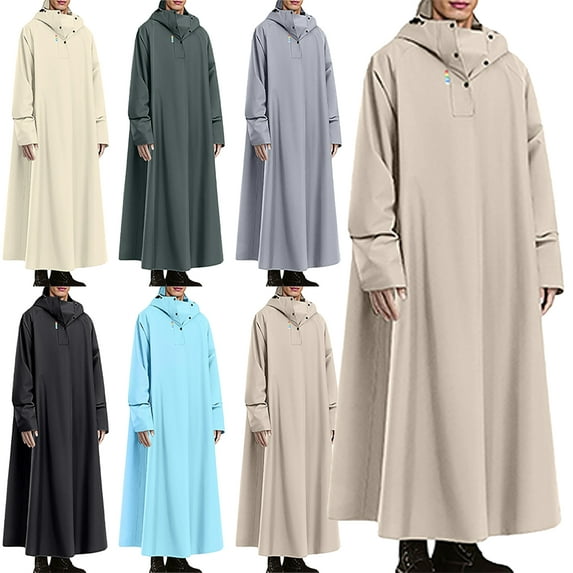 Lenago Unisex Rain Coat Mens Rain Coat Pullover Half Button Hooded Rainstorm Windproof Waterproof Long Style Raincoat Hiking Raincoat Solid Color Long Sleeved Lightweight Raincoat for Women