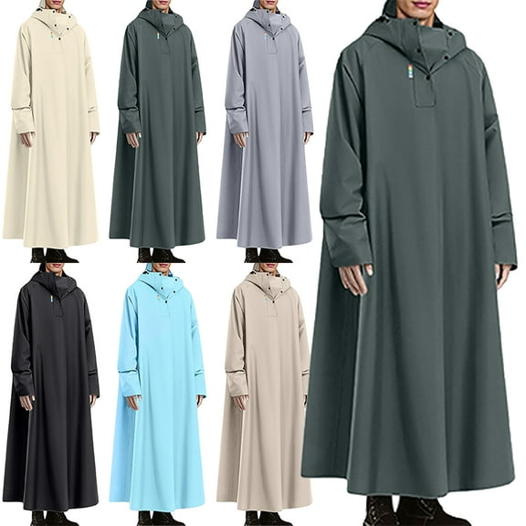 Lenago Unisex Rain Coat Mens Rain Coat Pullover Half Button Hooded Rainstorm Windproof Waterproof Long Style Raincoat Hiking Raincoat Solid Color Long Sleeved Lightweight Raincoat for Women