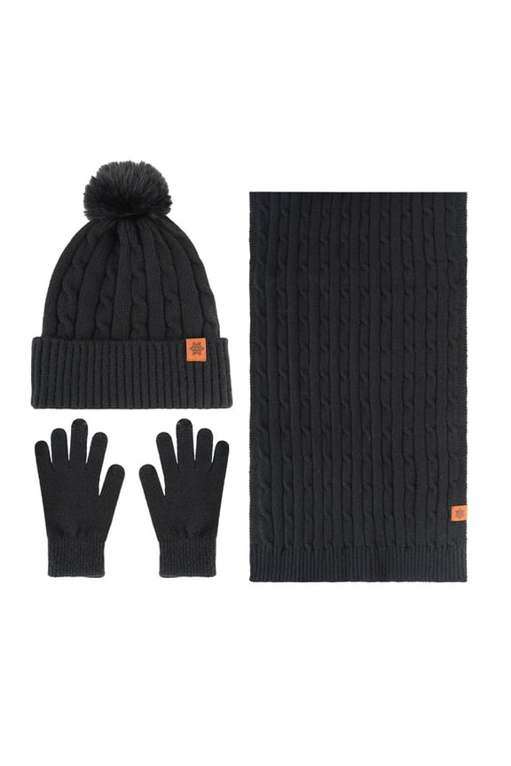 Warm Knit Winter Hat Scarf & Gloves Set Unisex Adult Winter Fleece Lined Skull Caps Gifts for Women Snow Ski Outdoors Activities Travel Knitted Hat Scarf Gloves Suits