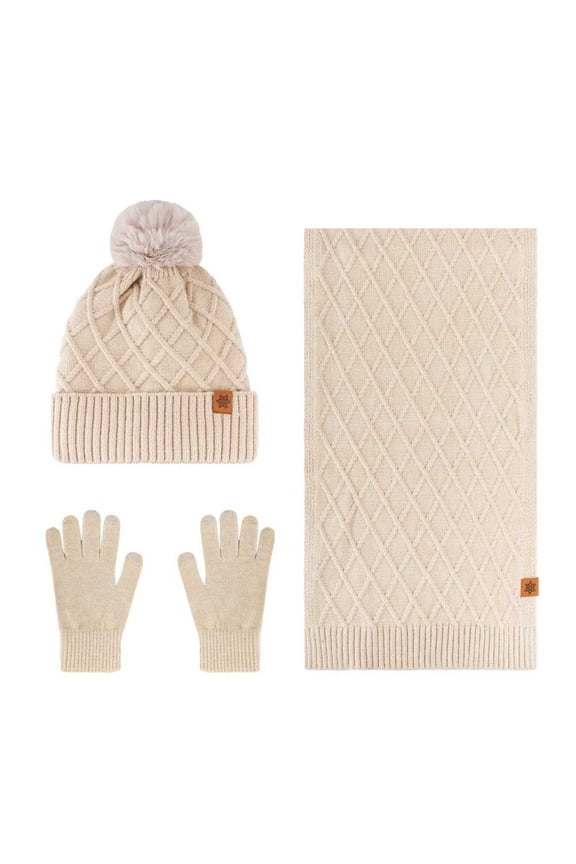 Warm Knit Winter Hat Scarf & Gloves Set Unisex Adult Winter Fleece Lined Skull Caps Gifts for Women Snow Ski Outdoors Activities Travel Knitted Hat Scarf Gloves Suits