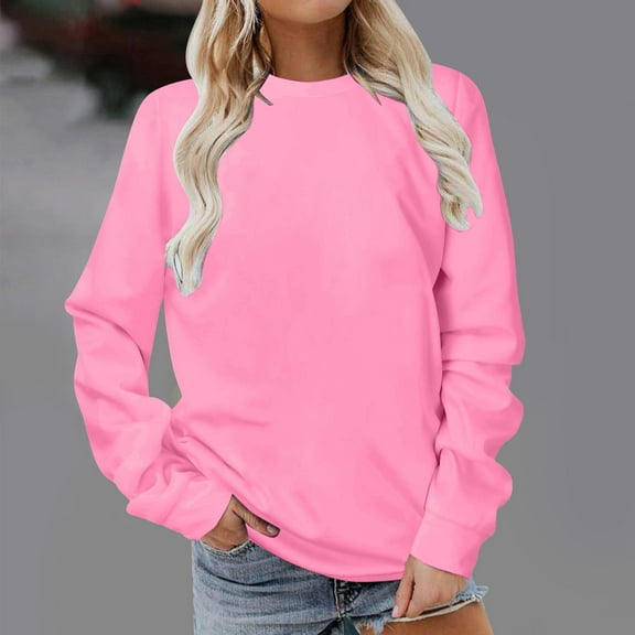 Lenago Womens Sweatshirts Long Sleeves Casual Shirts Color Round Neck Sweatshirt Crewneck Pullover Tunic Tops Fall Winter Outfits Clothes