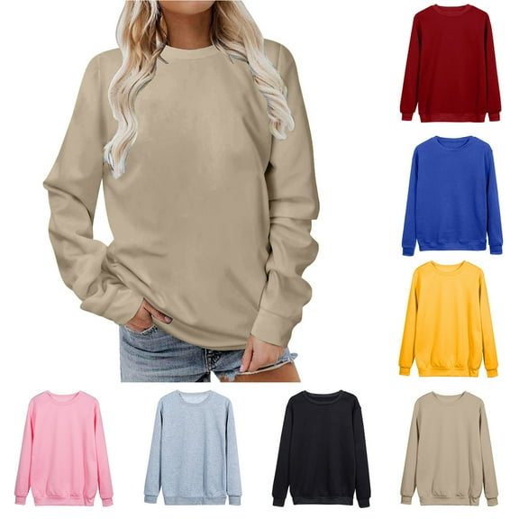 Lenago White Sweatshirt for Women Long Sleeves Casual Shirts Color Round Neck Sweatshirt Crewneck Pullover Tunic Tops Fall Winter Outfits Clothes