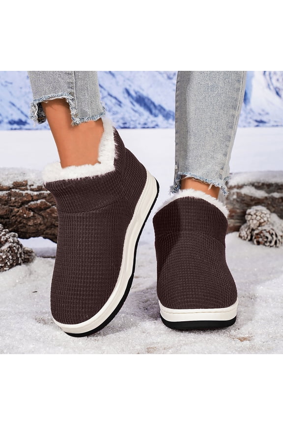 Winter Boots Snow Boots for Women Slip On Warm Booties Faux Suede House Slippers Ankle Bootie Fluffy Slippers with Flat Platform Outdoor Shoes Fashion Footwear