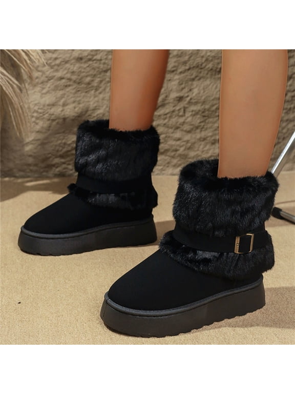 Winter Boots Snow Boots for Women Slip On Warm Booties Faux Suede House Slippers Ankle Bootie Fluffy Slippers with Flat Platform Outdoor Shoes Fashion Footwear