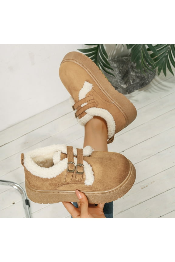 Winter Boots Snow Boots for Women Slip On Warm Booties Faux Suede House Slippers Ankle Bootie Fluffy Slippers with Flat Platform Outdoor Shoes Fashion Footwear