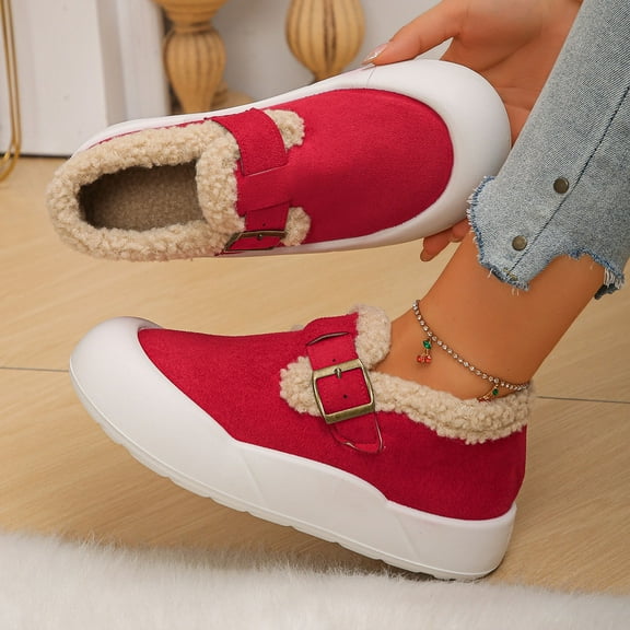 Lenago Winter Boots Snow Boots for Women Slip On Warm Booties Faux Suede House Slippers Ankle Bootie Fluffy Slippers with Flat Platform Outdoor Shoes Fashion Footwear