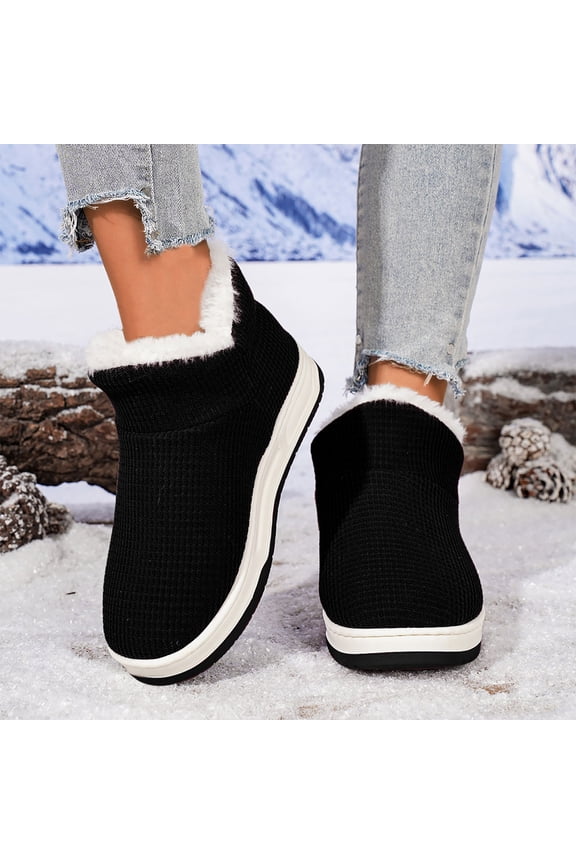Winter Boots Snow Boots for Women Slip On Warm Booties Faux Suede House Slippers Ankle Bootie Fluffy Slippers with Flat Platform Outdoor Shoes Fashion Footwear