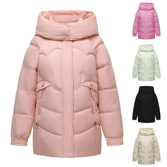 Lenago Winter Clothing for Women Casual Colored Long-Sleeved Hooded Jacket Lightweight Puffer Jacket(Pink XL)