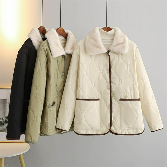 Lenago Winter Clothing for Women Casual Colored Long-Sleeved Jacket without A Hood and Featuring A Lapel Lightweight Puffer Jacket(White 2XL)