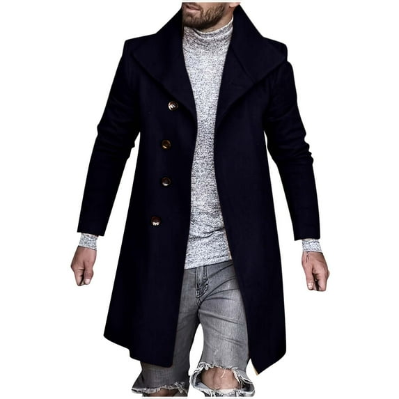 Lenago Winter Coats for Men Plus Size And Winter Business Woolen Coat Fashion Double Breasted Lapel Mid Length Coat Coat Coat for Men