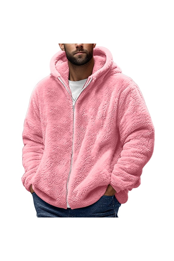 Winter Coats for Men Plus Size Winter Long Sleeved Cardigan Pockets Warm Plush Hooded Jacket Fleece Sweater Coat Coat for Men