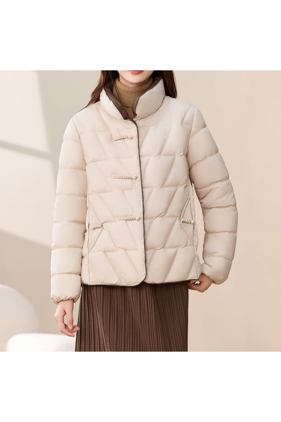 Winter Jackets For Women Quilted Lightweight Jackets Long Sleeve Cropped Cotton Padded Coat Jacket Solid Color Warm Thermal Outerwear Winter Essentials S-Xxl