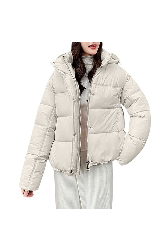 Winter Jackets For Women Quilted Lightweight Jackets Long Sleeve Cropped Cotton Padded Coat Jacket Solid Color Warm Thermal Outerwear Winter Essentials S-Xxl
