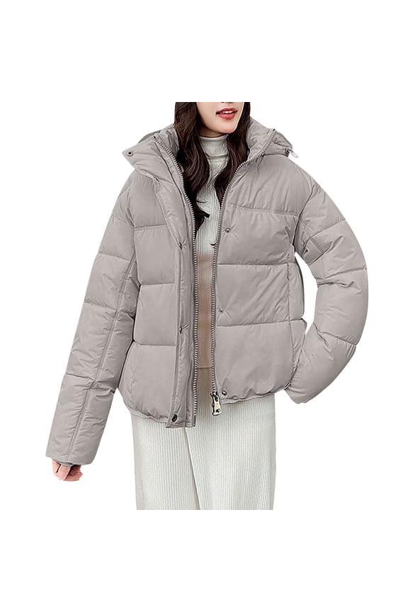Winter Jackets For Women Quilted Lightweight Jackets Long Sleeve Cropped Cotton Padded Coat Jacket Solid Color Warm Thermal Outerwear Winter Essentials S-Xxl