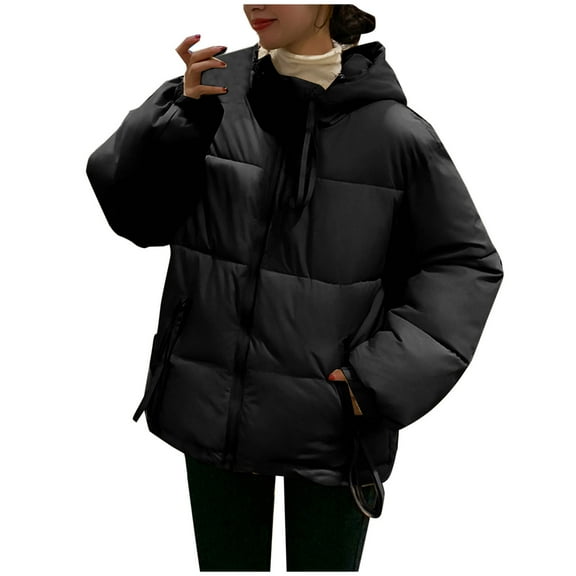 Lenago Winter Jackets For Women Quilted Lightweight Jackets Long Sleeve Cropped Cotton Padded Coat Jacket Solid Color Warm Thermal Outerwear Winter Essentials S-Xxl